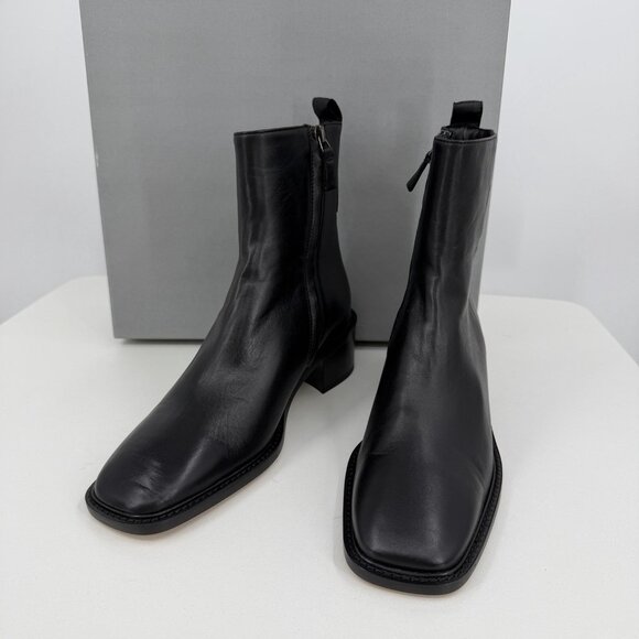 Everlane The City Boot in Black Leather sz 7 Women's Side Zip Block Heel Ankle - Picture 2 of 8